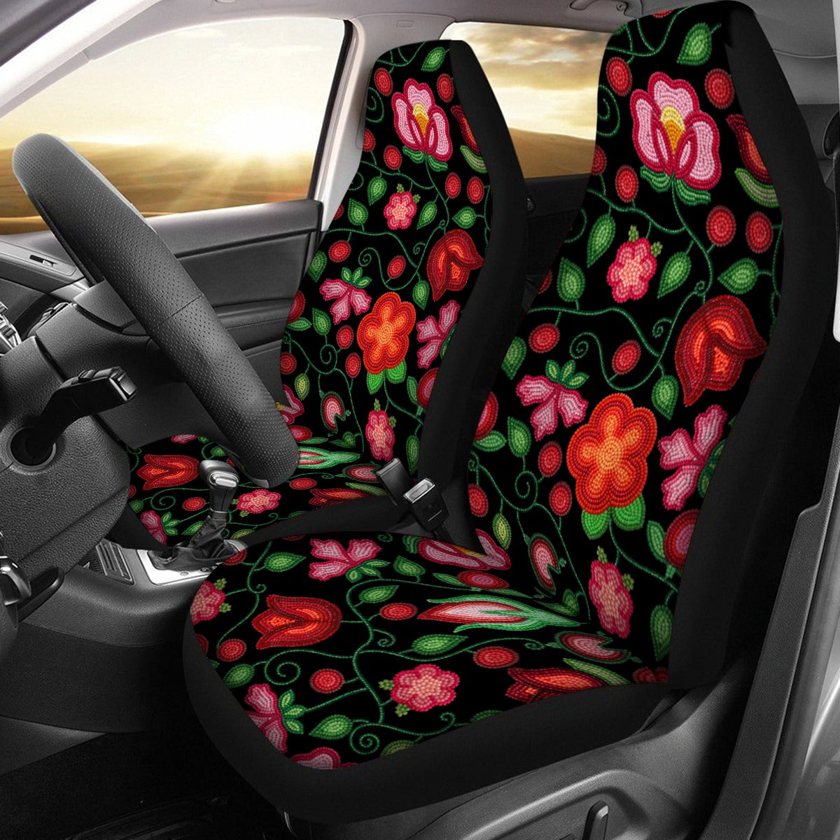 Rose Reverie Black Universal Car Seat Cover With Thickened Back