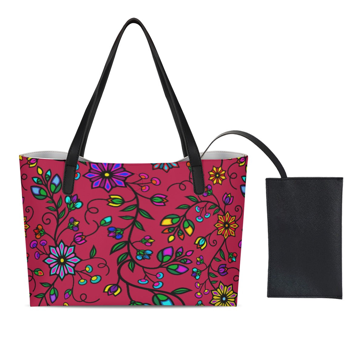 Prairie Paintbrush Passion Berry Shopping Tote Bag With Black Mini Purse