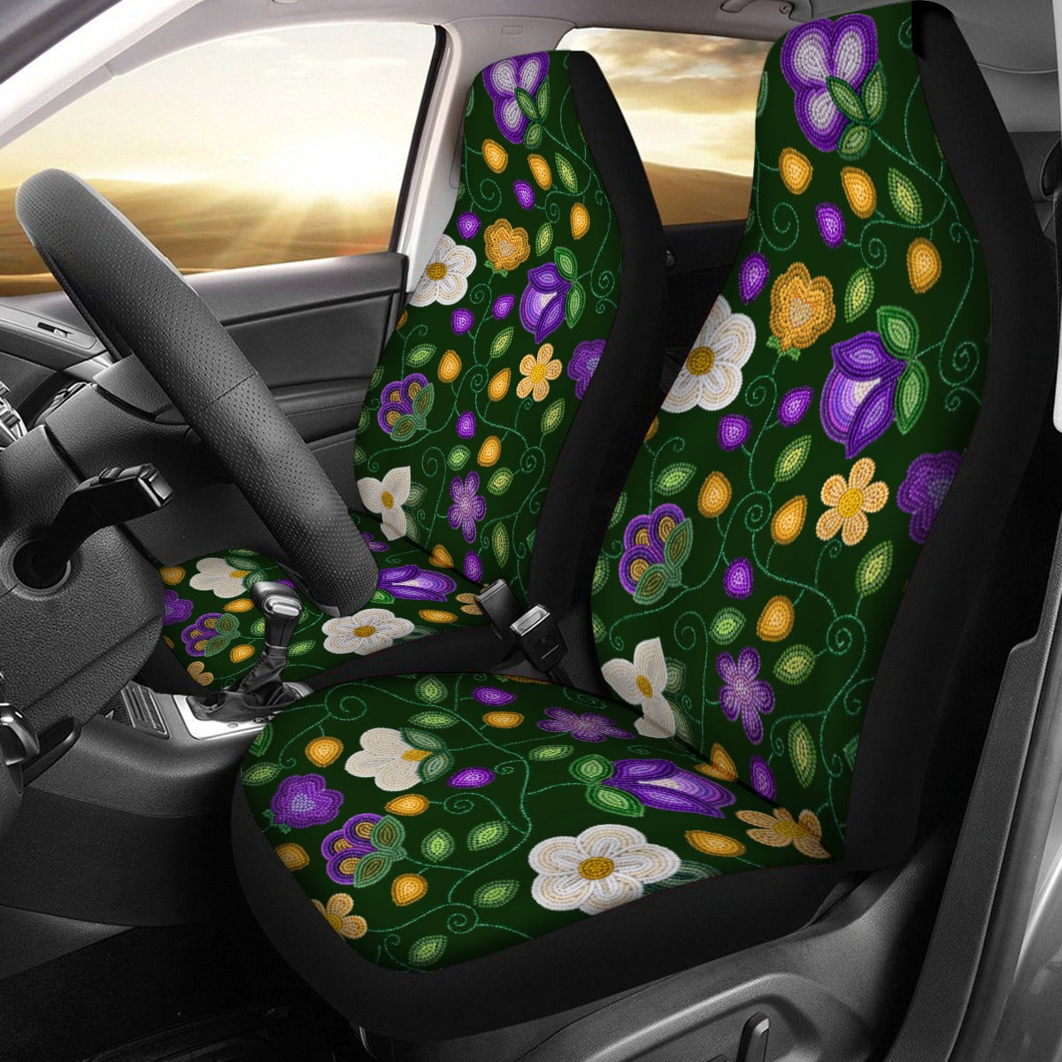 Midnight Moss Bloom Forest Universal Car Seat Cover With Thickened Back
