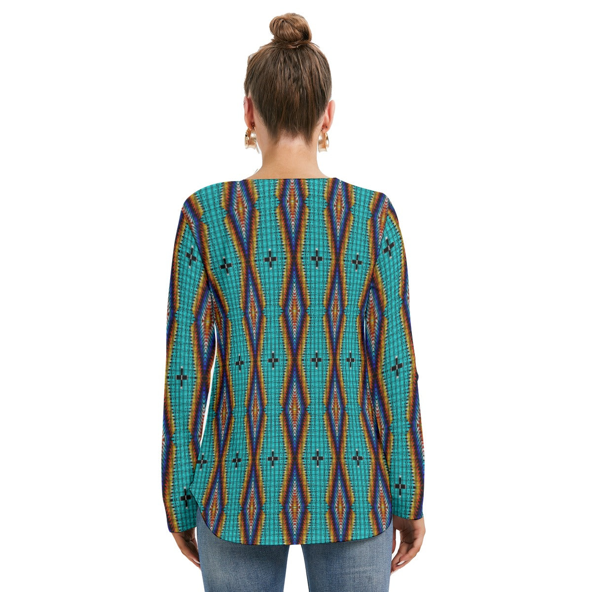 Diamond in the Bluff Turquoise Women's Long Sleeve Neckline Tie Sweatshirt