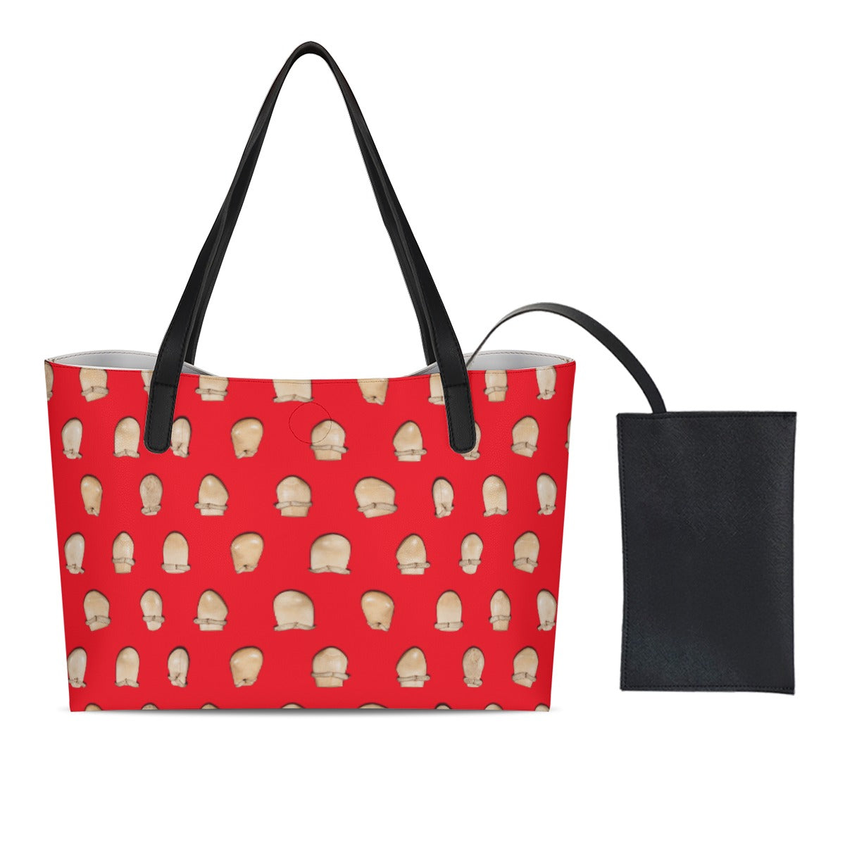 Elk Teeth on Red Shopping Tote Bag With Black Mini Purse