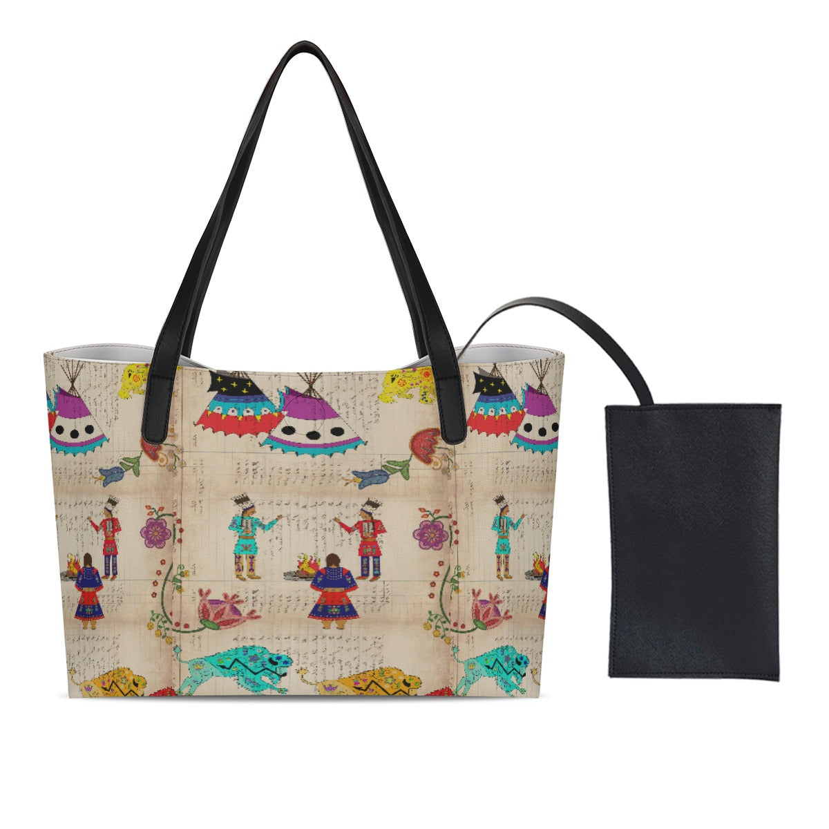 Floral Ledger Way of Life Shopping Tote Bag With Black Mini Purse