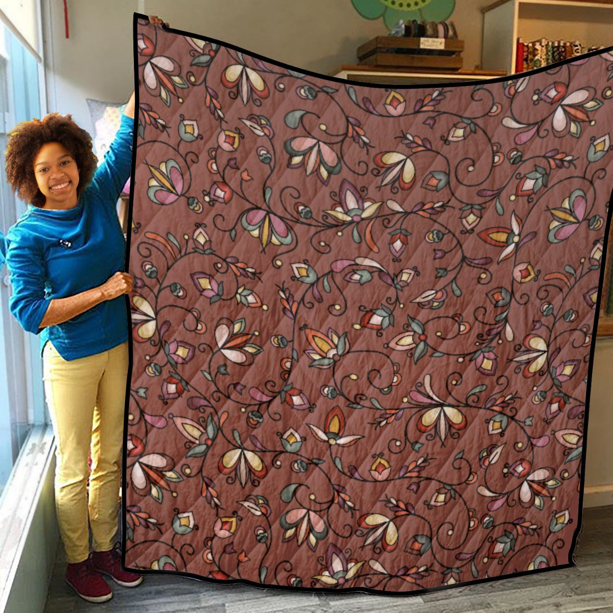 Burnt Sky Petals Brown Lightweight & Breathable Quilt With Edge-wrapping Strips