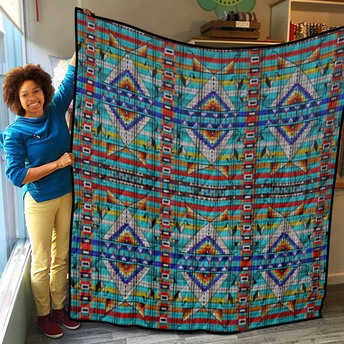 Medicine Blessing Turquoise Lightweight & Breathable Quilt With Edge-wrapping Strips