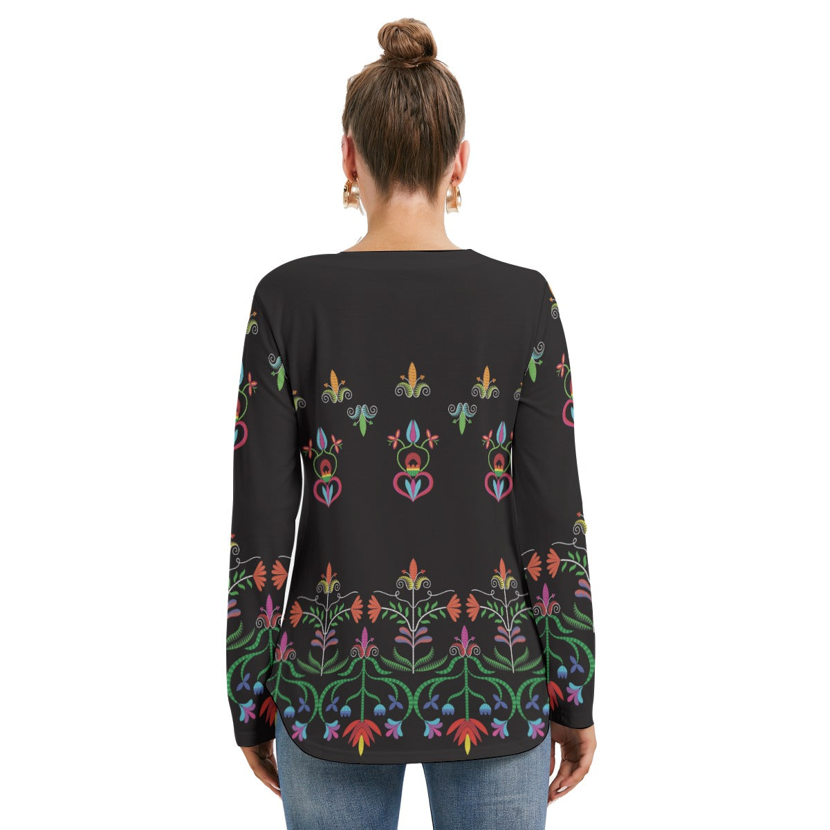 Metis Corn Mother Women's Long Sleeve Neckline Tie Sweatshirt