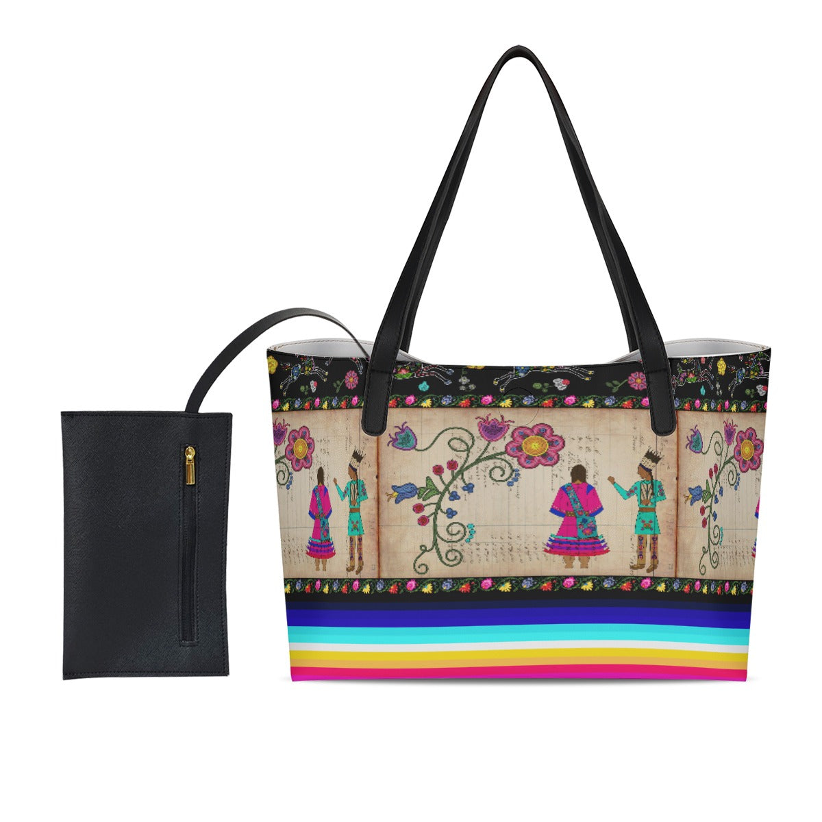 Floral Ledger Sweethearts Shopping Tote Bag With Black Mini Purse
