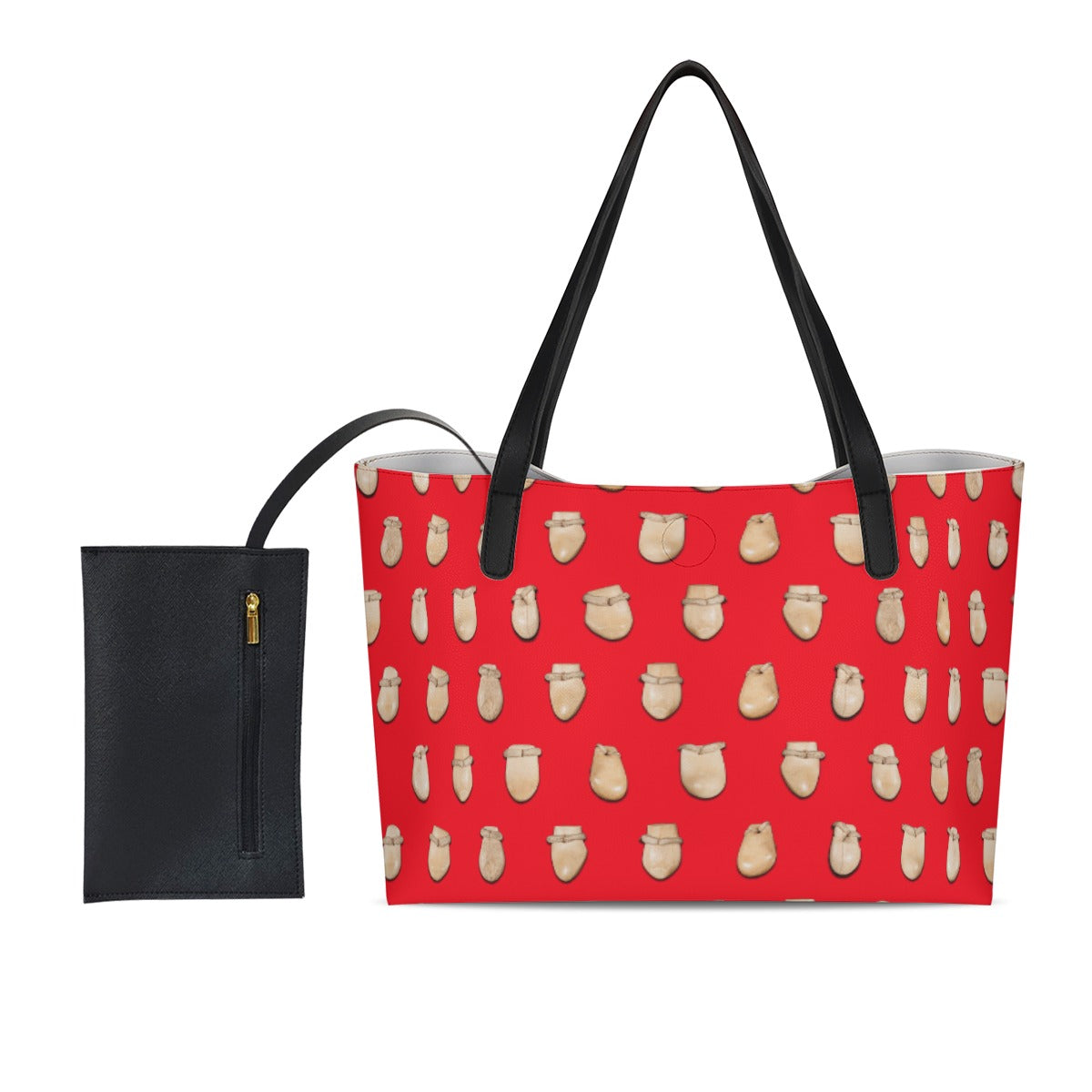Elk Teeth on Red Shopping Tote Bag With Black Mini Purse