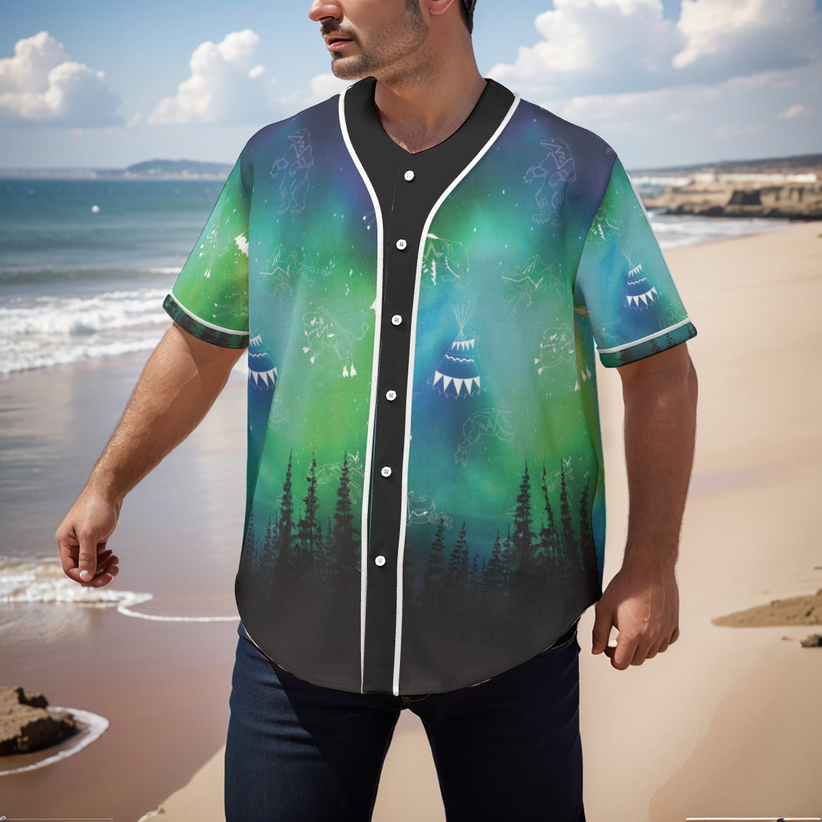 Aurora Medicine Animals Men's Short Sleeve Baseball Jersey With Pinstripes