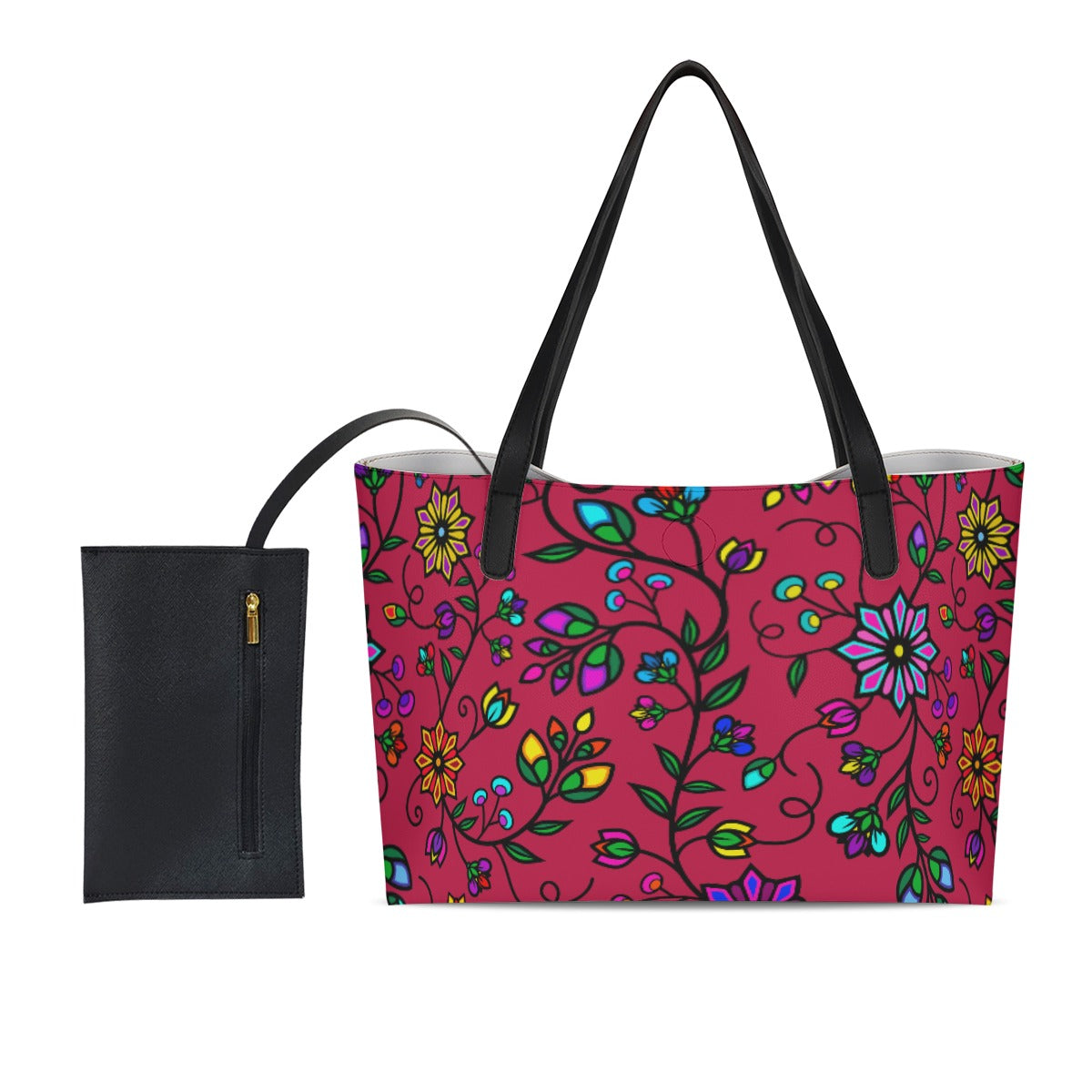 Prairie Paintbrush Passion Berry Shopping Tote Bag With Black Mini Purse