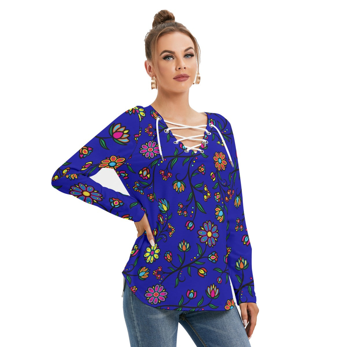 Cosmic Whisper Elk Shadow SQ Women's Long Sleeve Neckline Tie Sweatshirt