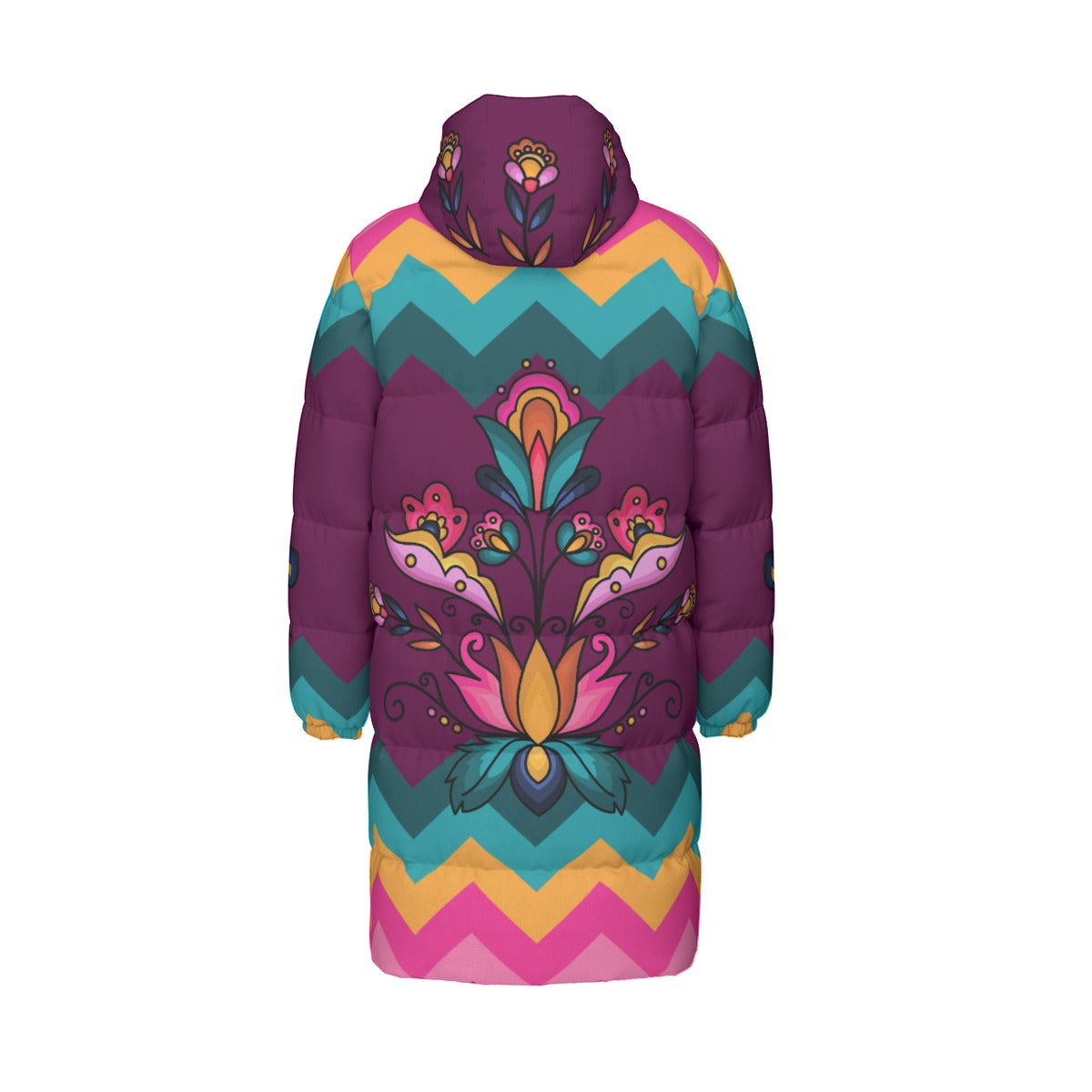 Copper Prairie Petals Unisex Long Down Jacket