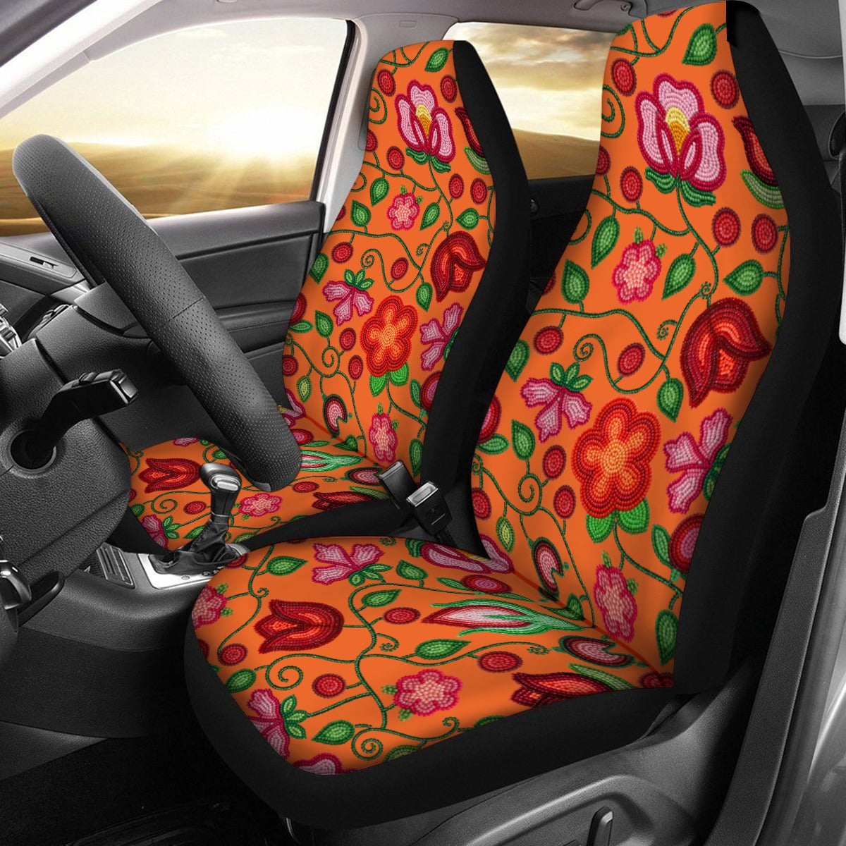 Rose Reverie Orange Universal Car Seat Cover With Thickened Back