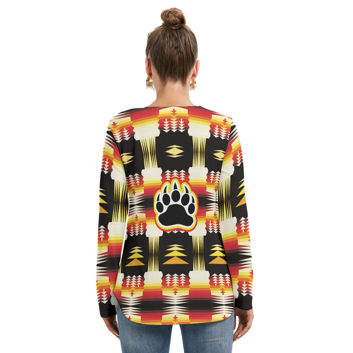 Medicine Wheel Sage Bearpaw Women's Long Sleeve Neckline Tie Sweatshirt