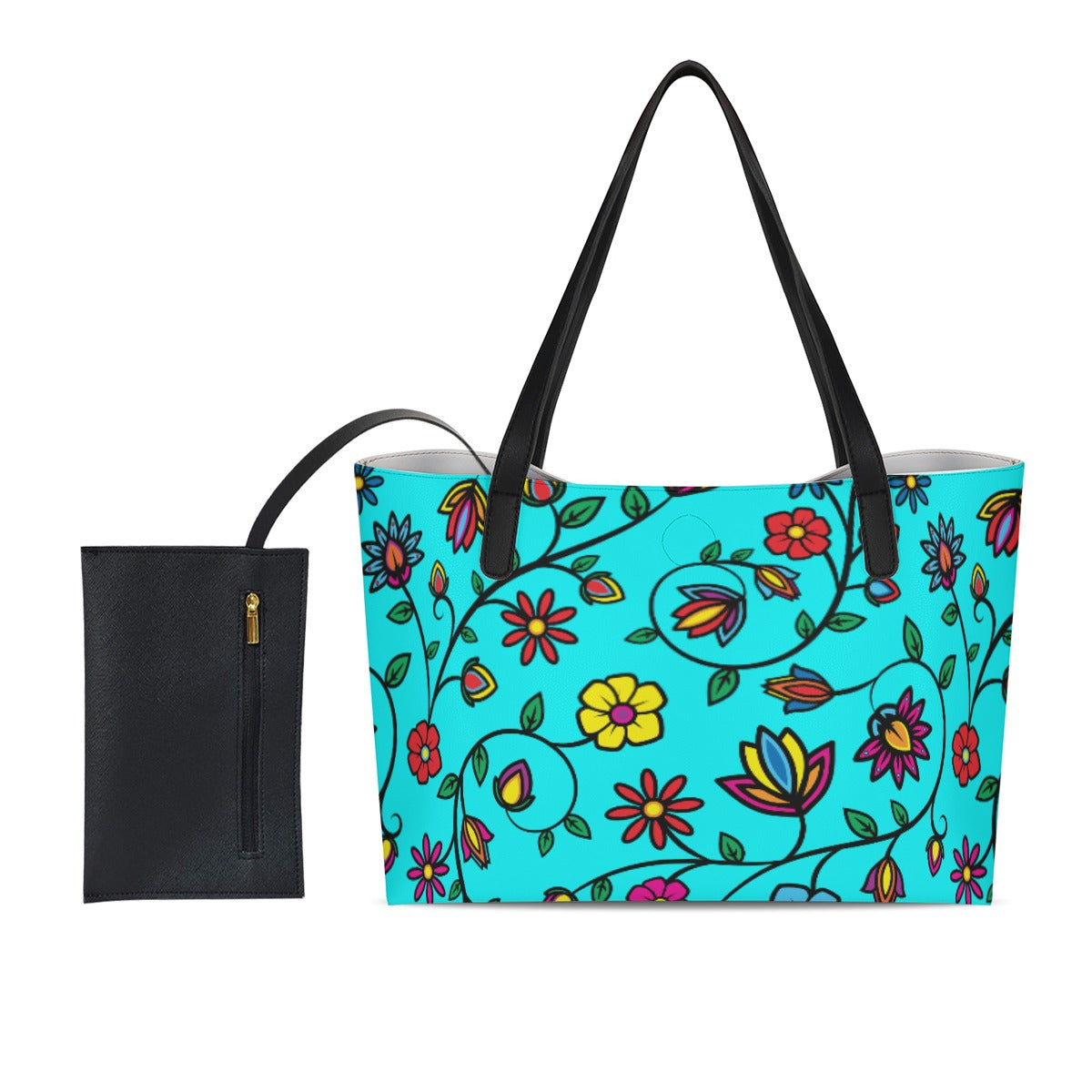 Nature's Nexus Turquoise Shopping Tote Bag With Black Mini Purse