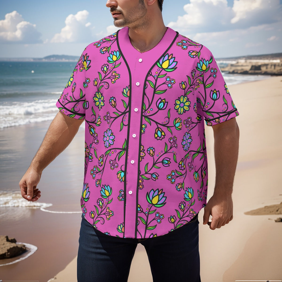 Cosmic Whisper Pastel Passion Men's Short Sleeve Baseball Jersey With Pinstripes