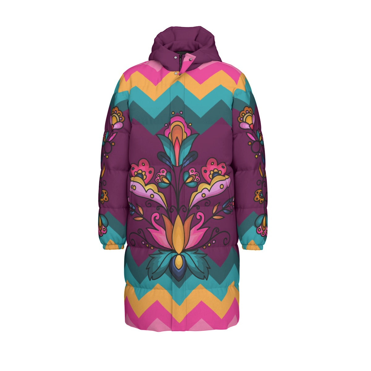 Copper Prairie Petals Unisex Long Down Jacket