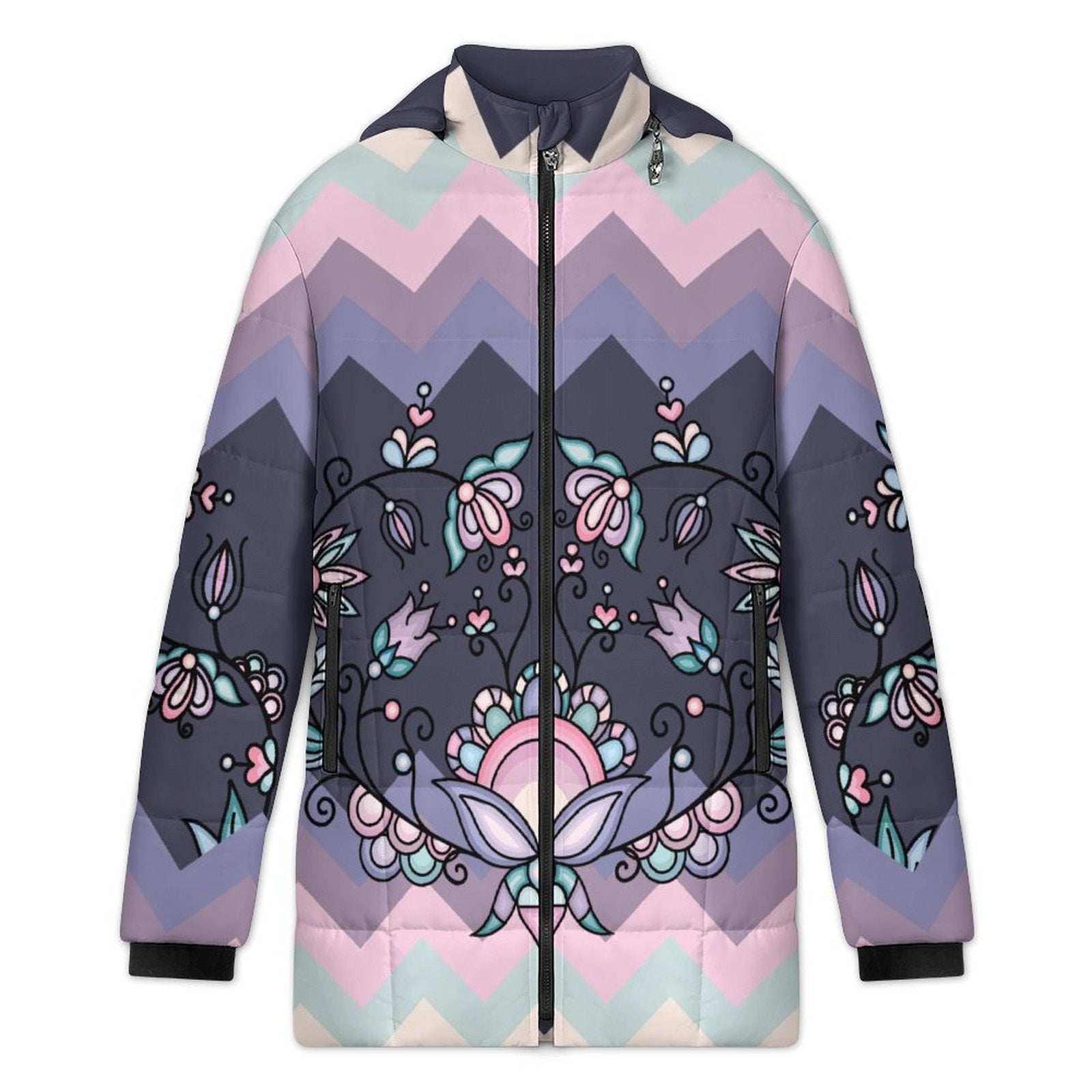 Silver Frostflower Women's Hooded Puffer Coat