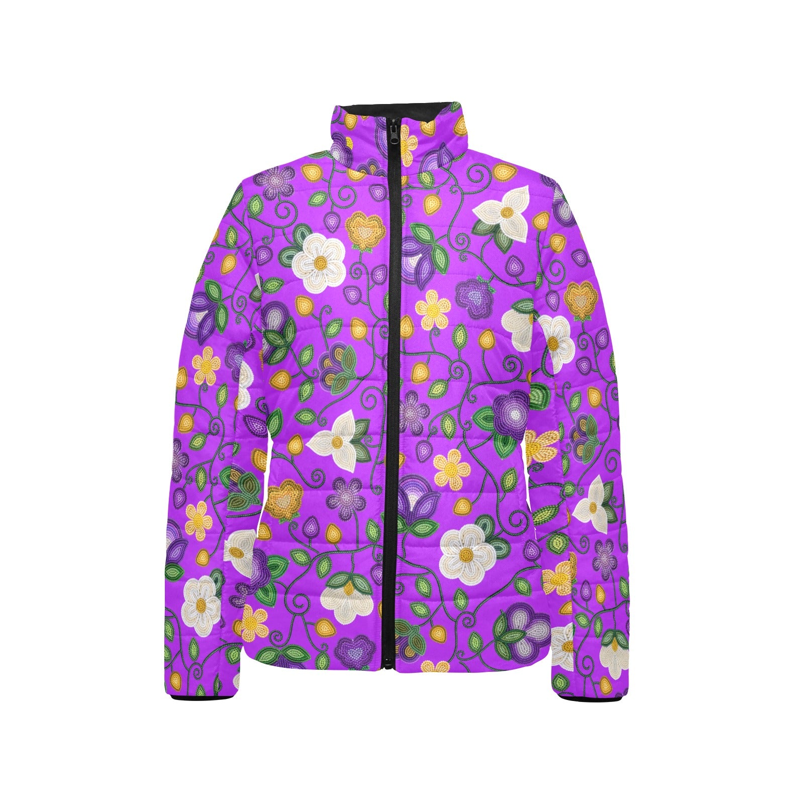 Midnight Moss Bloom Purple Women's Stand Collar Padded Jacket