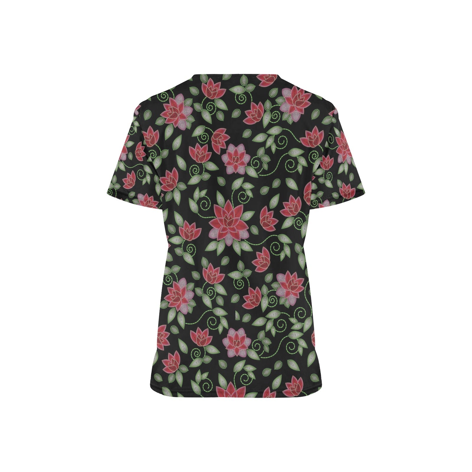 Red Beaded Rose Scrub Top