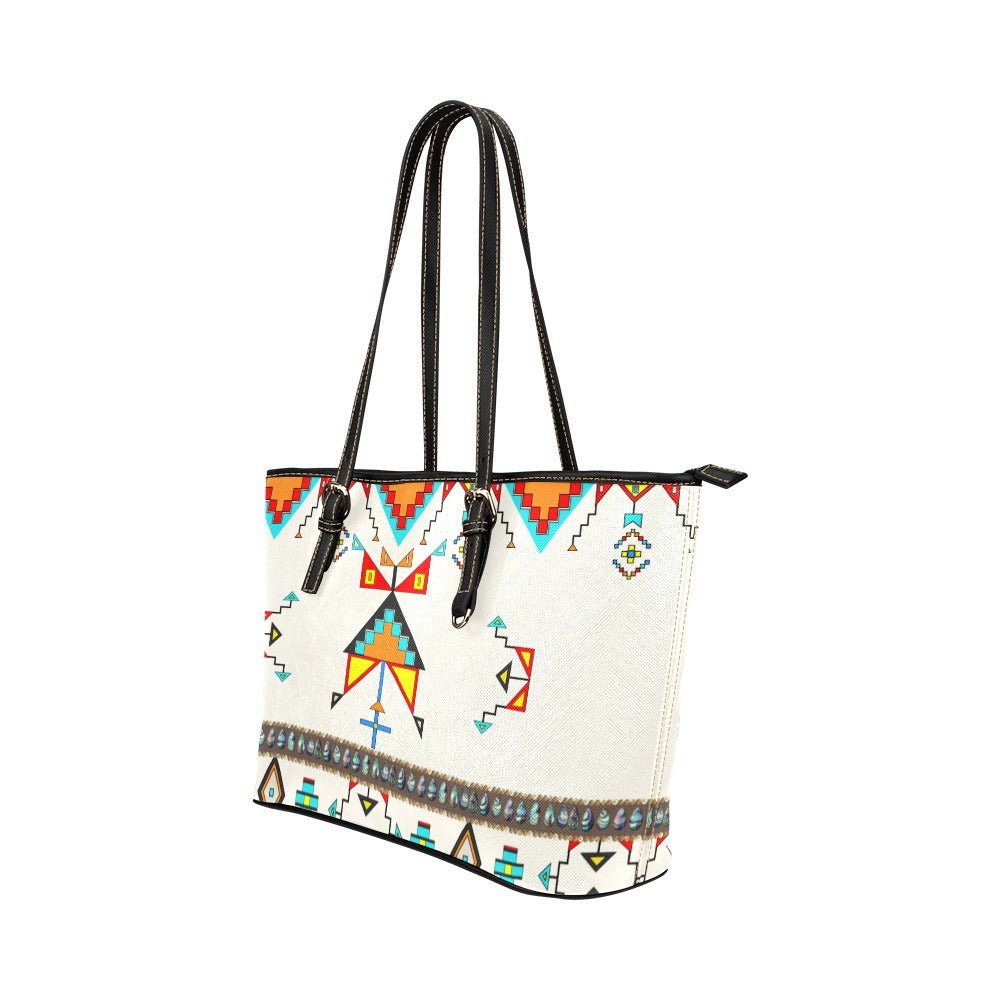 Sentinel of the Plains White Leather Tote Bag/Large