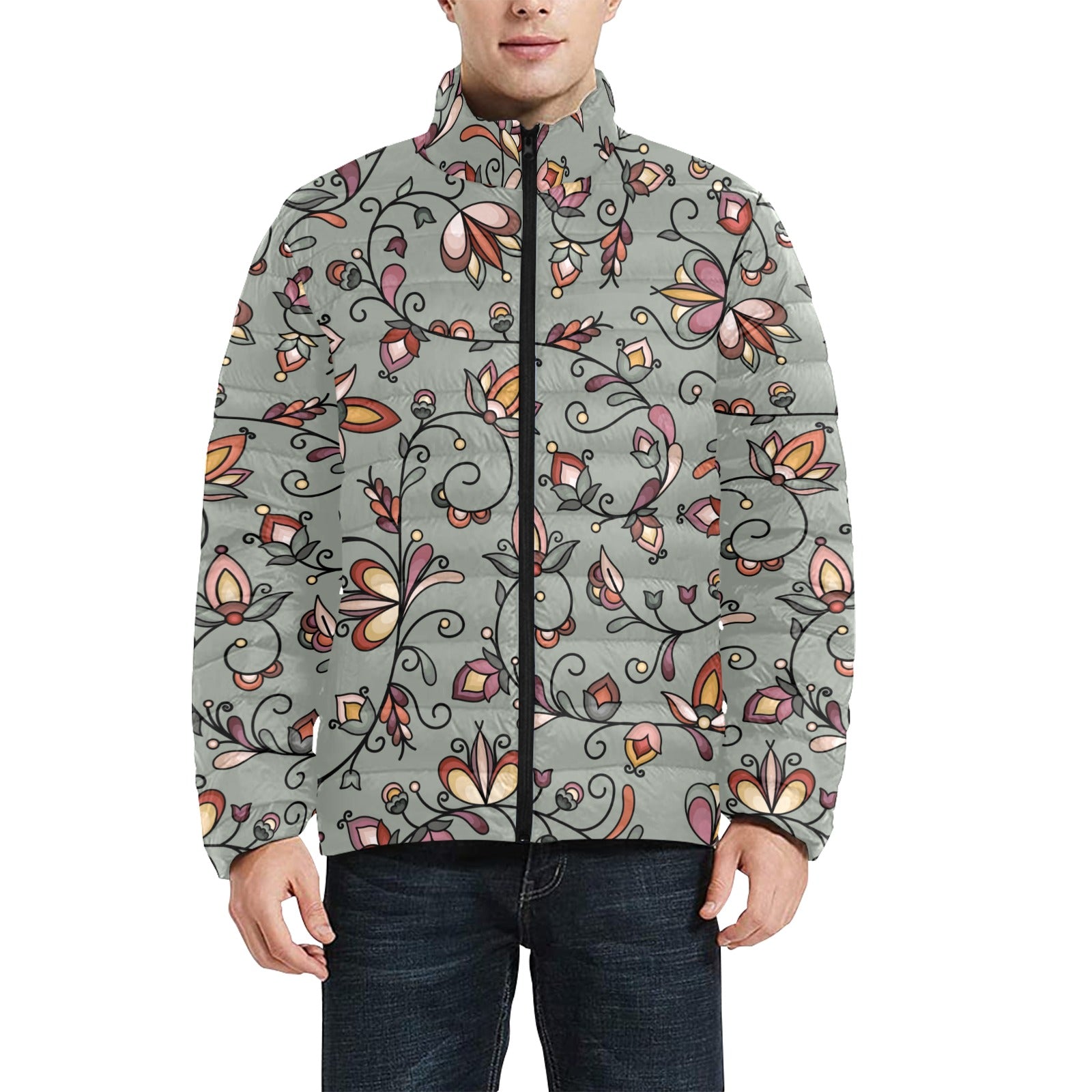 Burnt Sky Petals Green Men's Padded Jacket