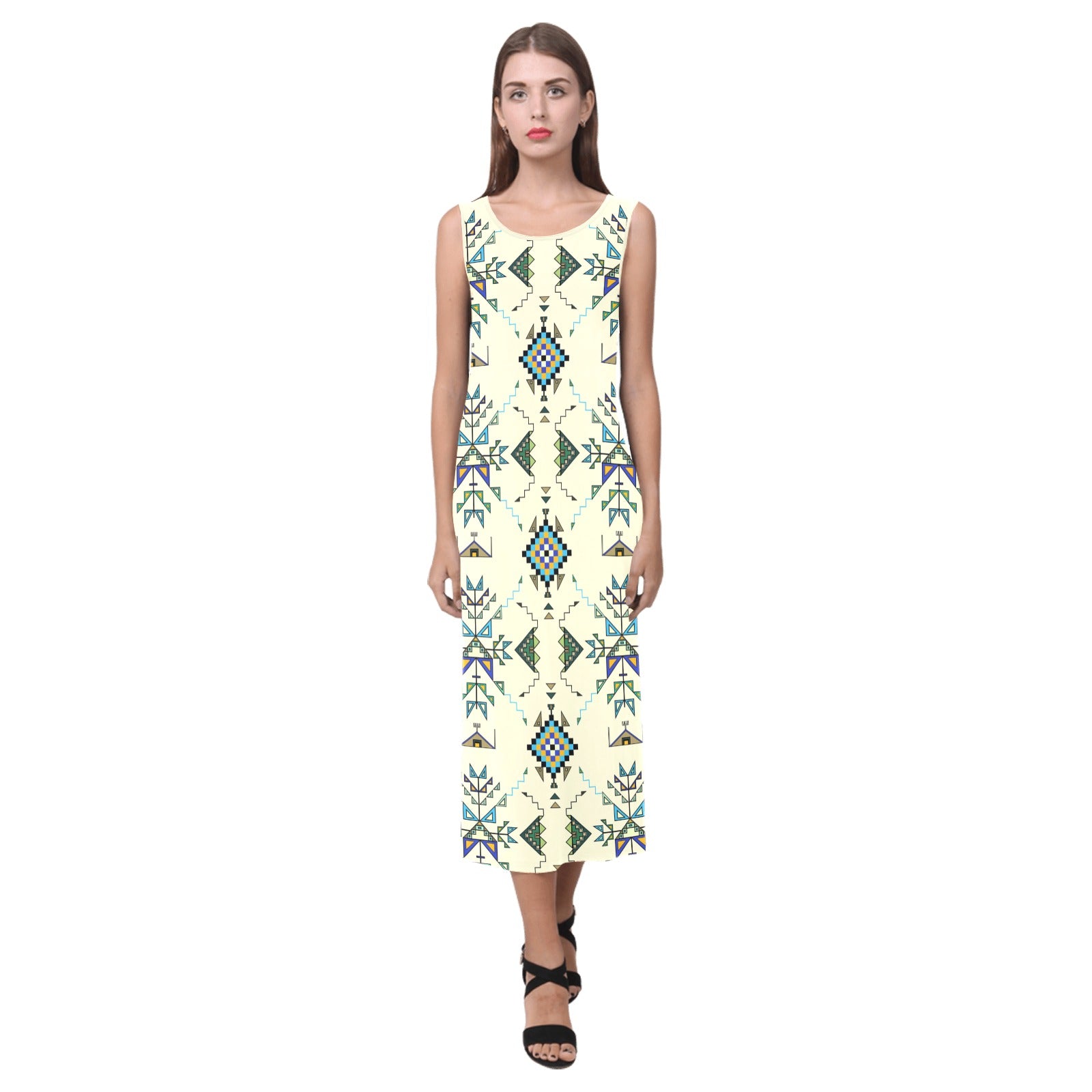 Bear Shield Cream Phaedra Sleeveless Open Fork Long Dress