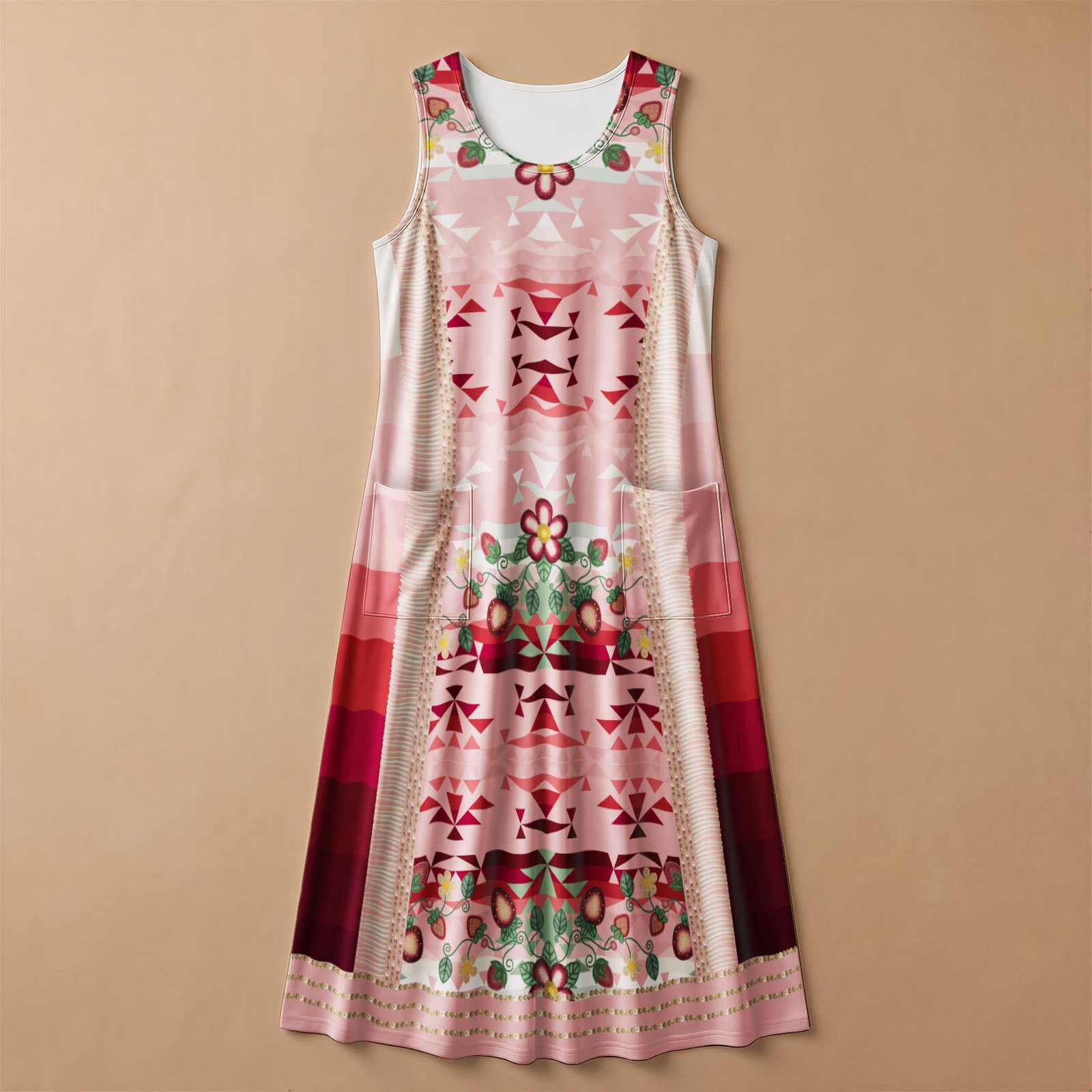 Sacred Strawberry Pink 2 Women's Sleeveless Long Dress