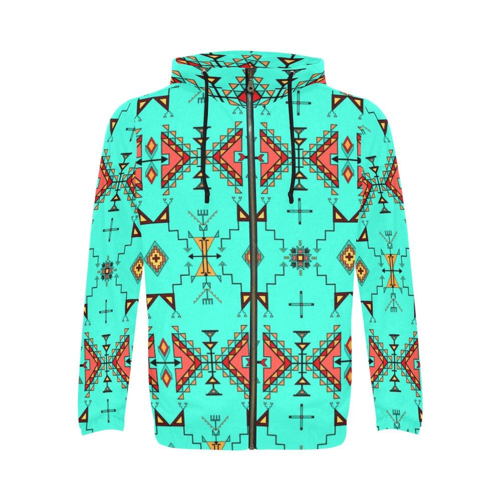 Thunder Flight Turquoise Men's Zipper Hoodie