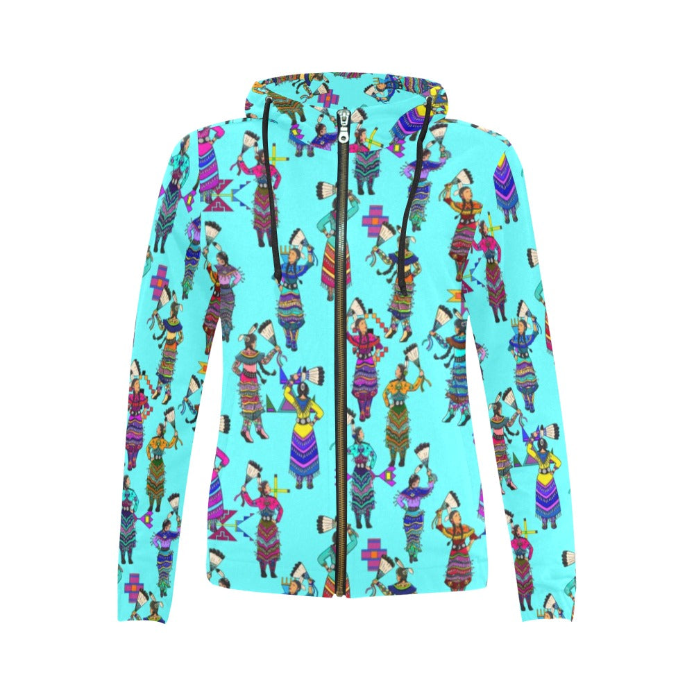 Women's Jingle Dancers Turquoise Full Zip Hoodie for Women