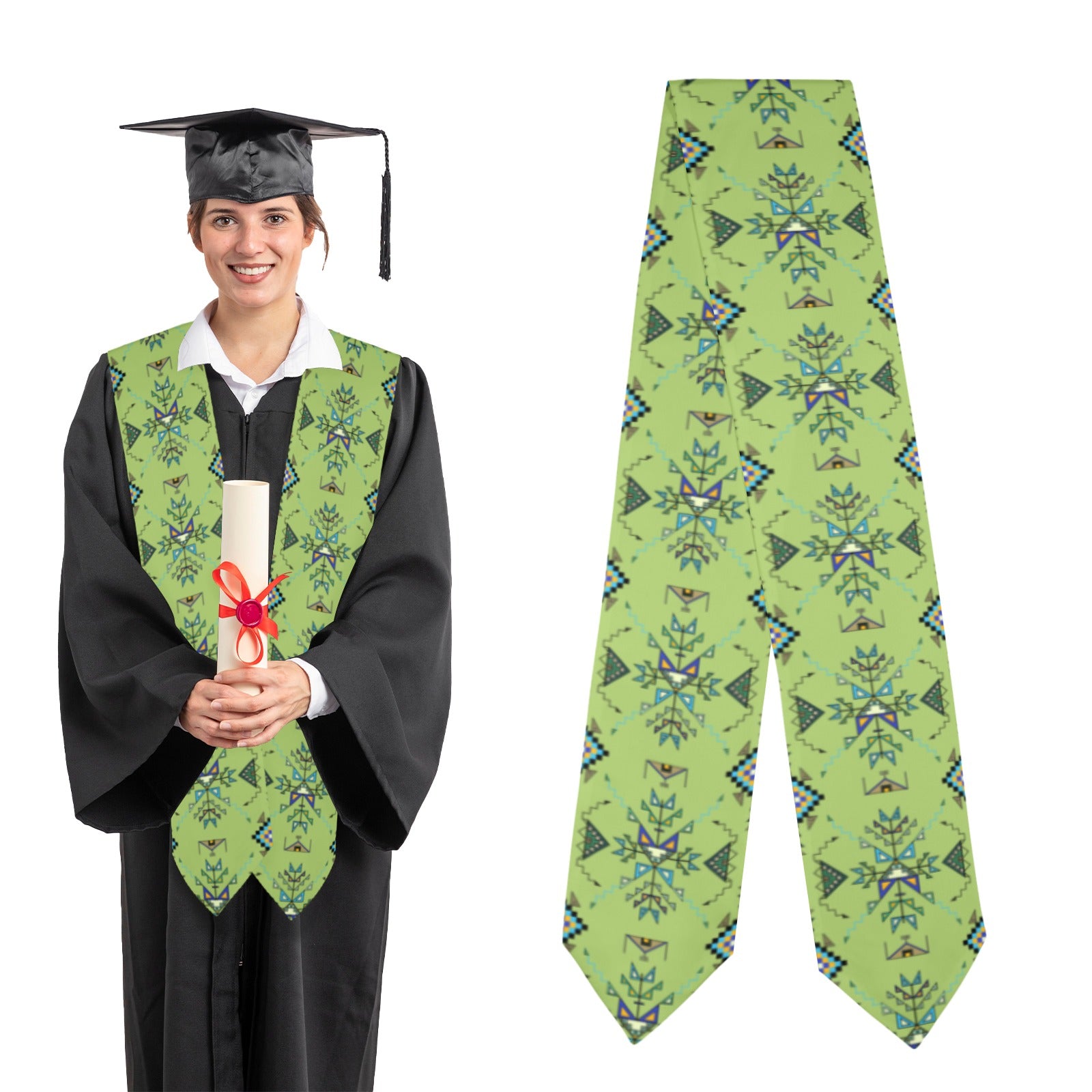 Bear Shield Green Graduation Stole