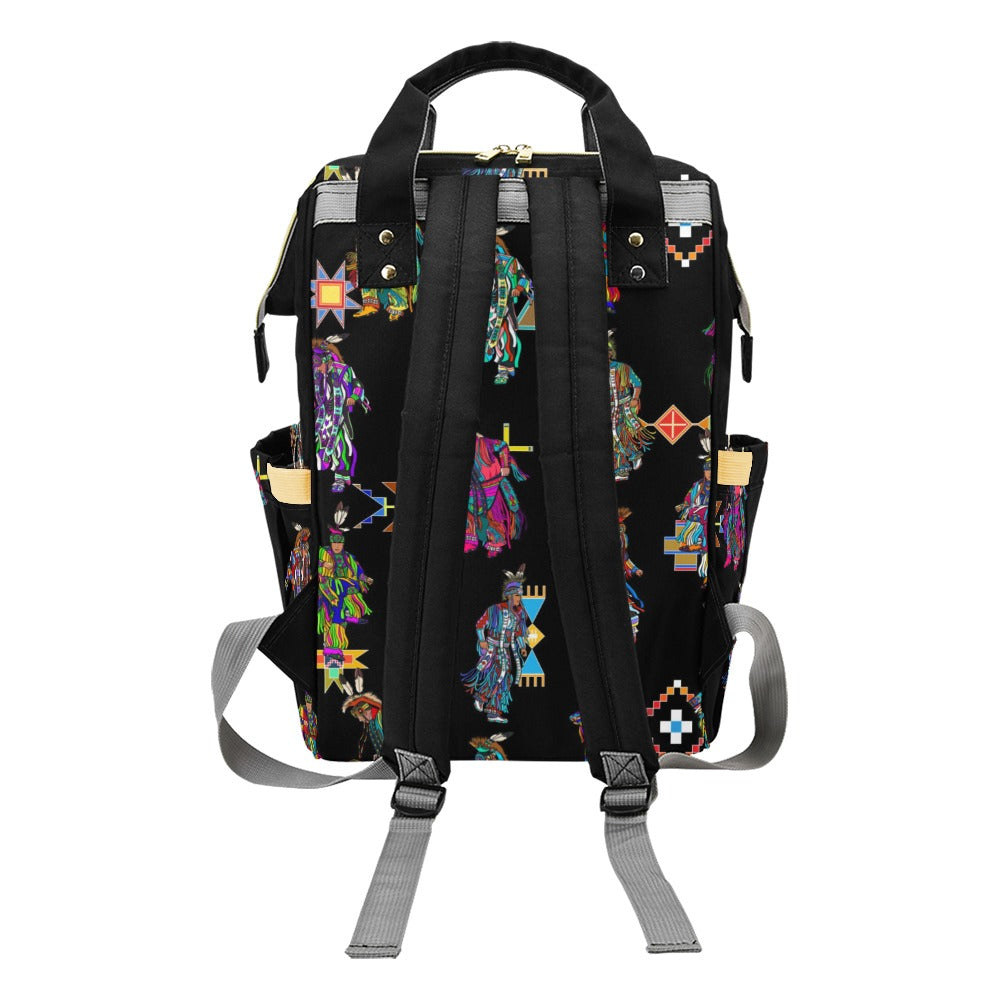 Men's Grass Dancers Black Multi-Function Diaper Backpack/Diaper Bag