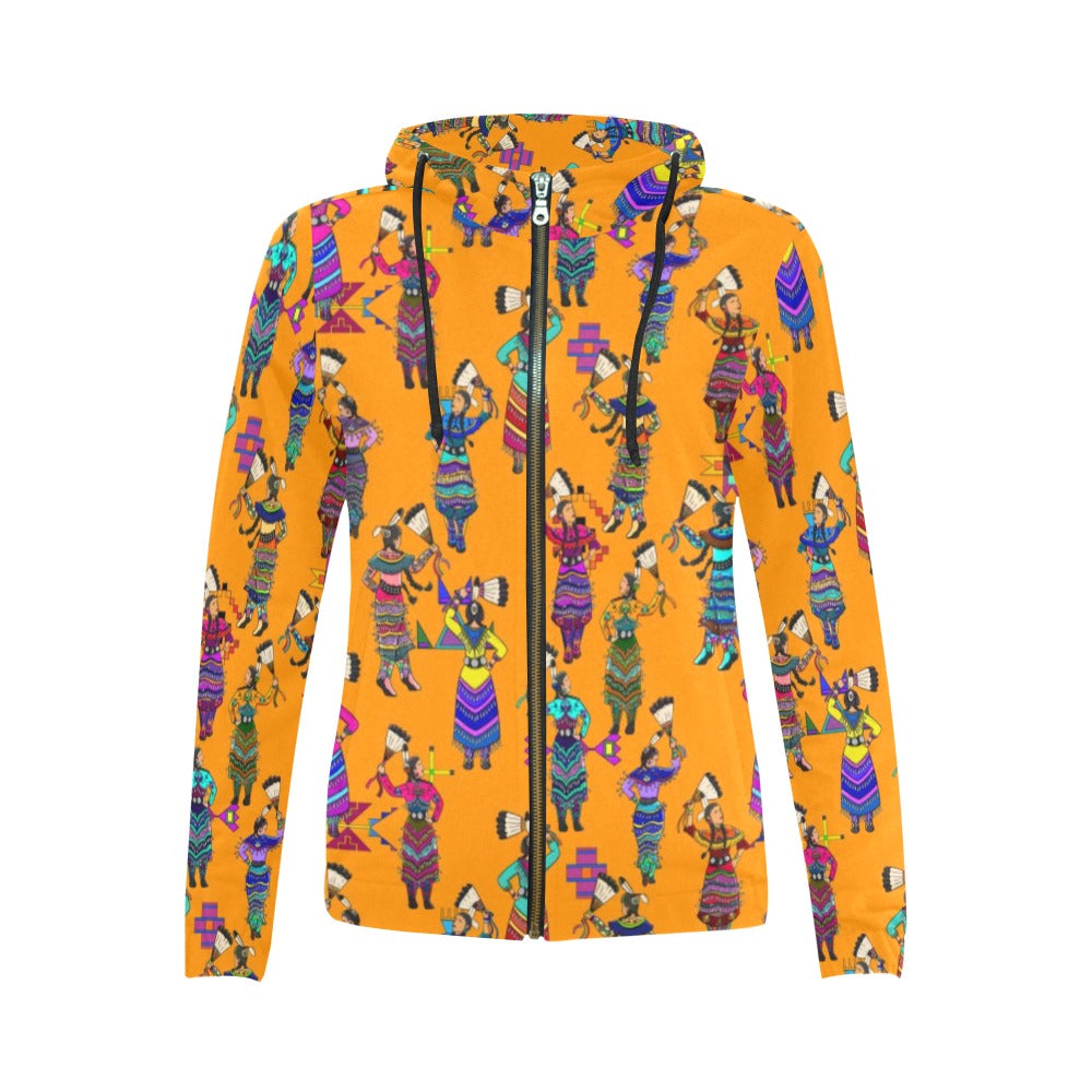 Women's Jingle Dancers Orange Full Zip Hoodie for Women