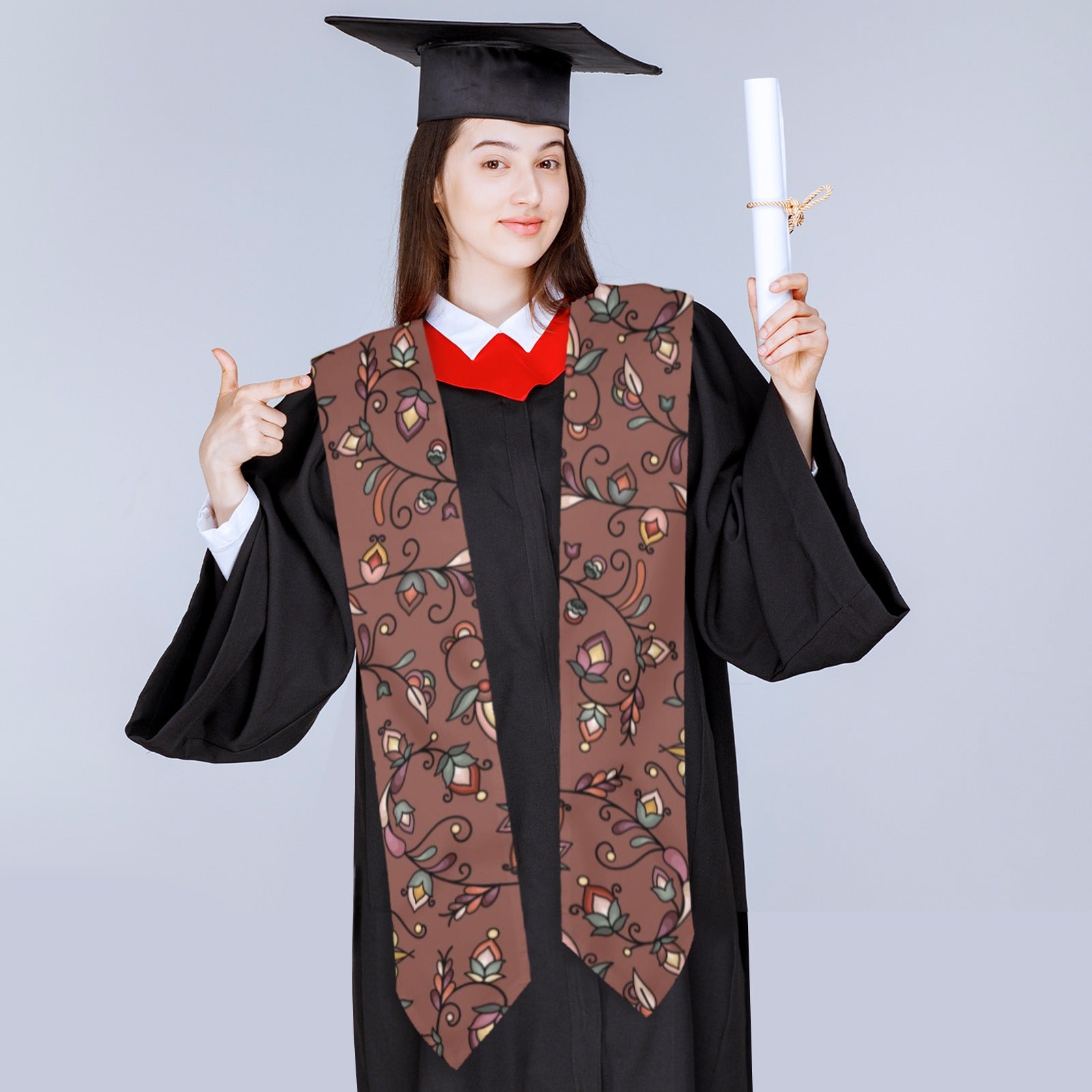 Burnt Sky Petals Brown Graduation Stole