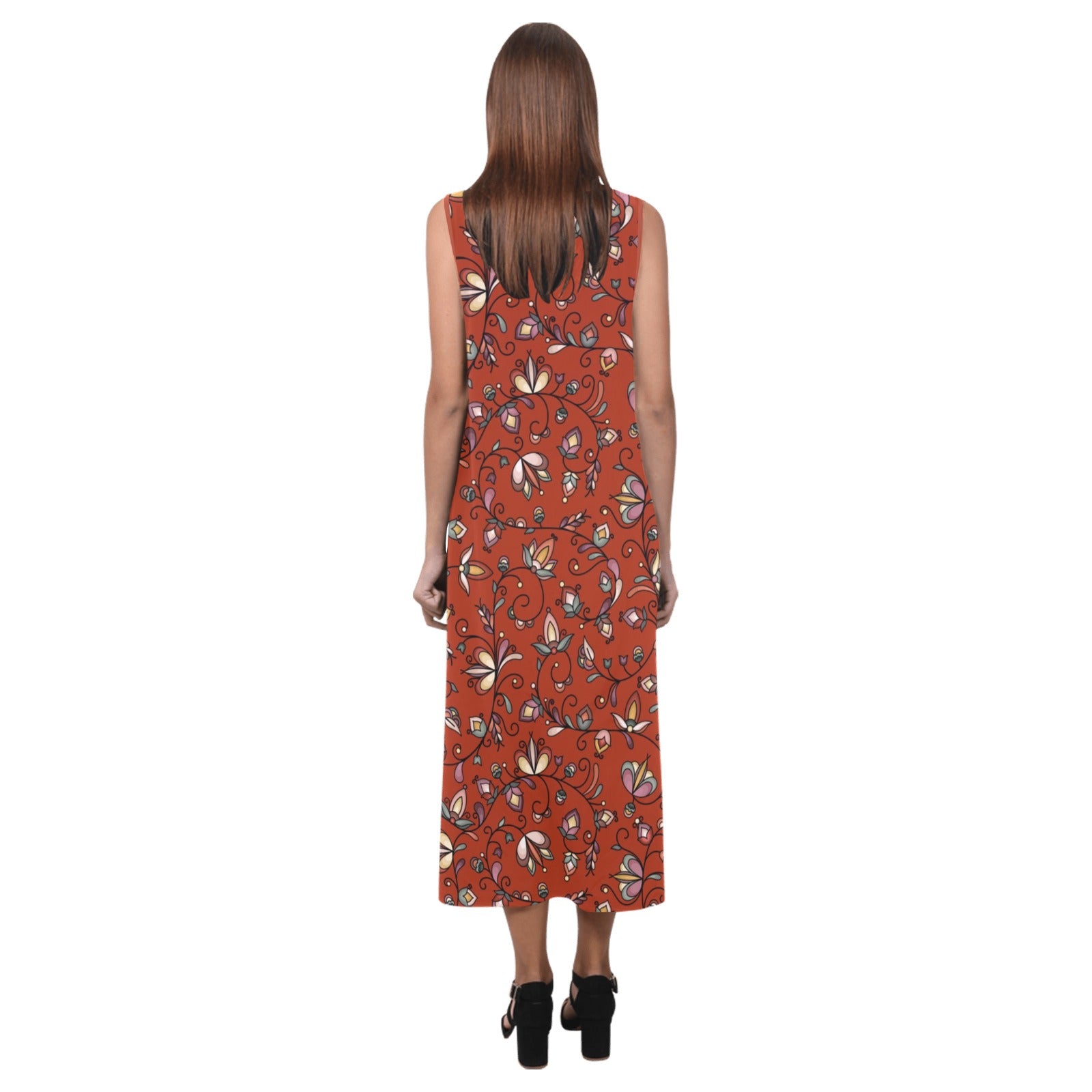 Burnt Sky Petals Red Phaedra Sleeveless Open Fork Long Dress