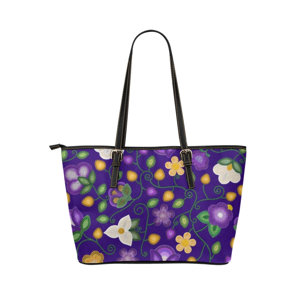 Midnight Moss Bloom Aubergine Leather Tote Bag/Large
