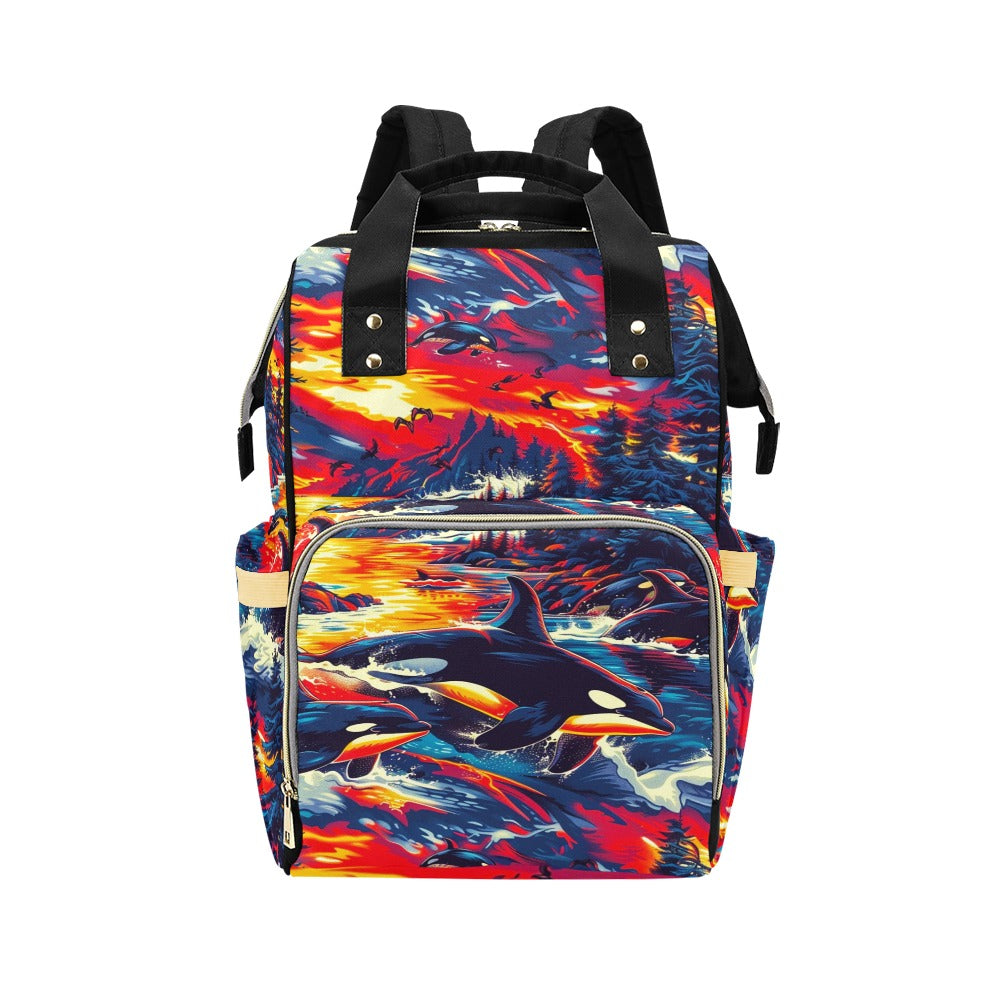 Killer Whales in the Bay Multi-Function Diaper Backpack/Diaper Bag