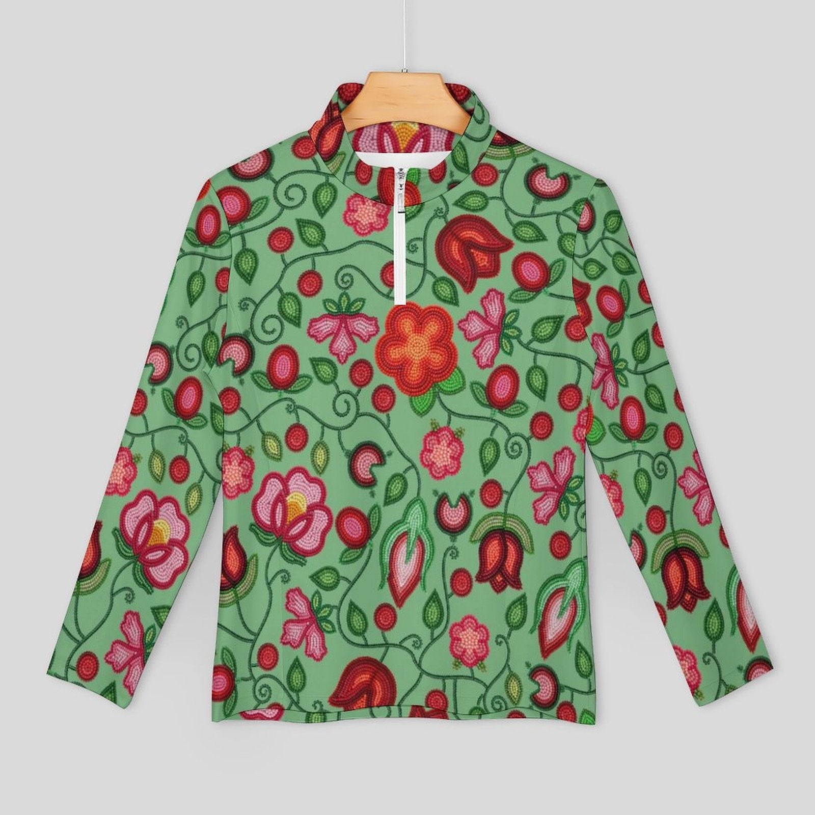 Rose Reverie Green Long Sleeve Yoga Shirt