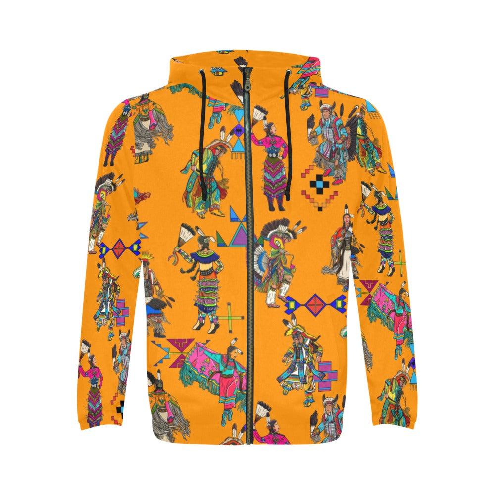 Grand Entry Dancers Orange Men's Zipper Hoodie
