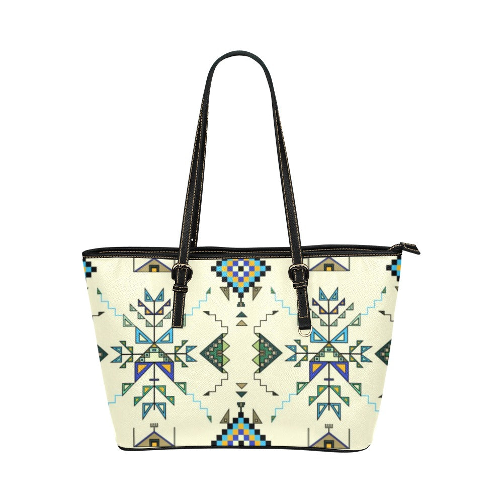Bear Shield Cream Leather Tote Bag/Large