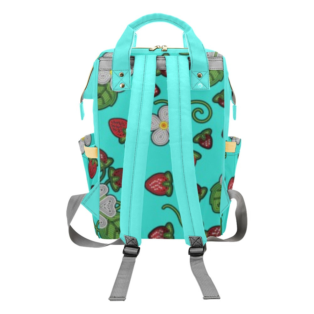 Strawberry Dreams Turquoise Multi-Function Diaper Backpack/Diaper Bag