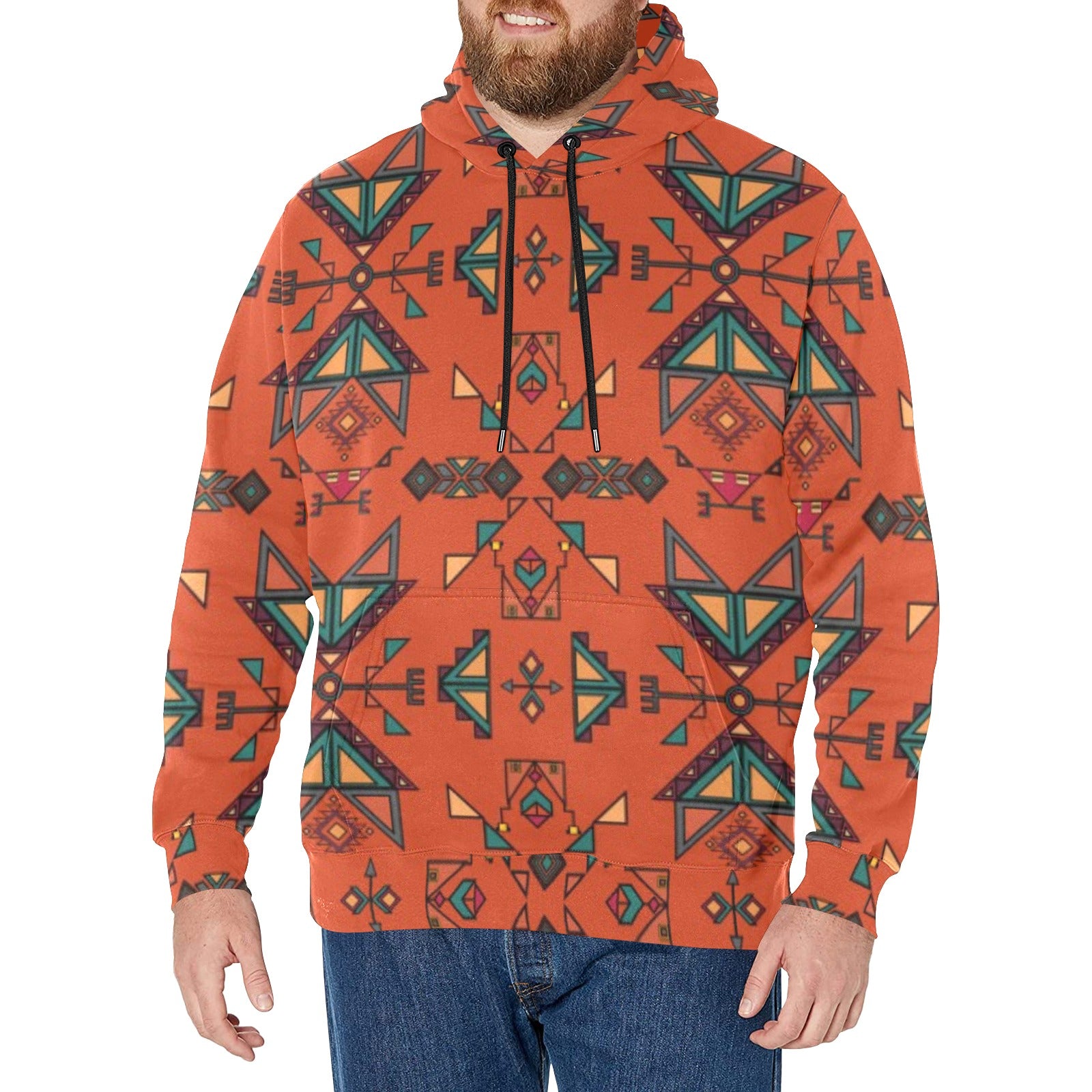 Arrow dawn Orange Men's Long Sleeve Fleece Hoodie