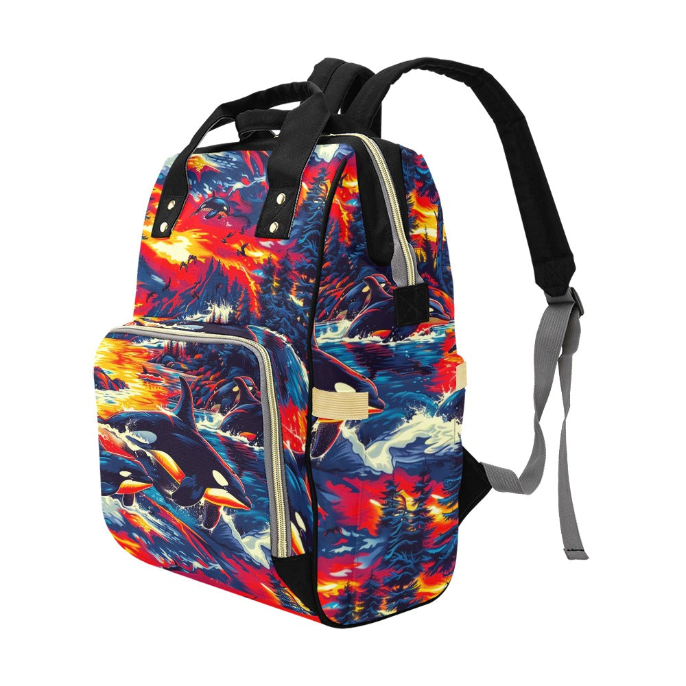 Killer Whales in the Bay Multi-Function Diaper Backpack/Diaper Bag