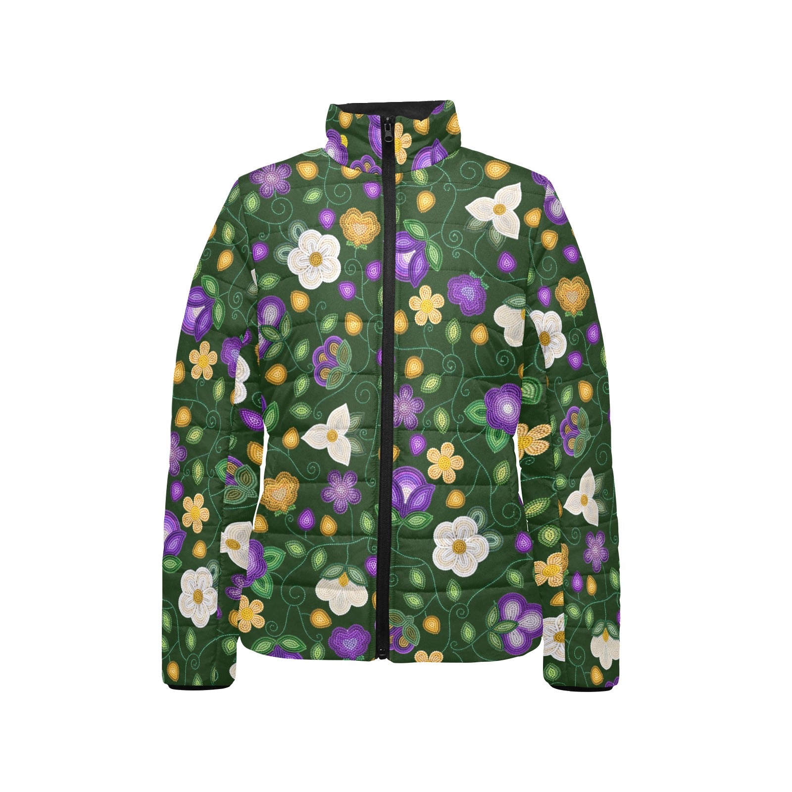 Midnight Moss Bloom Forest Women's Stand Collar Padded Jacket