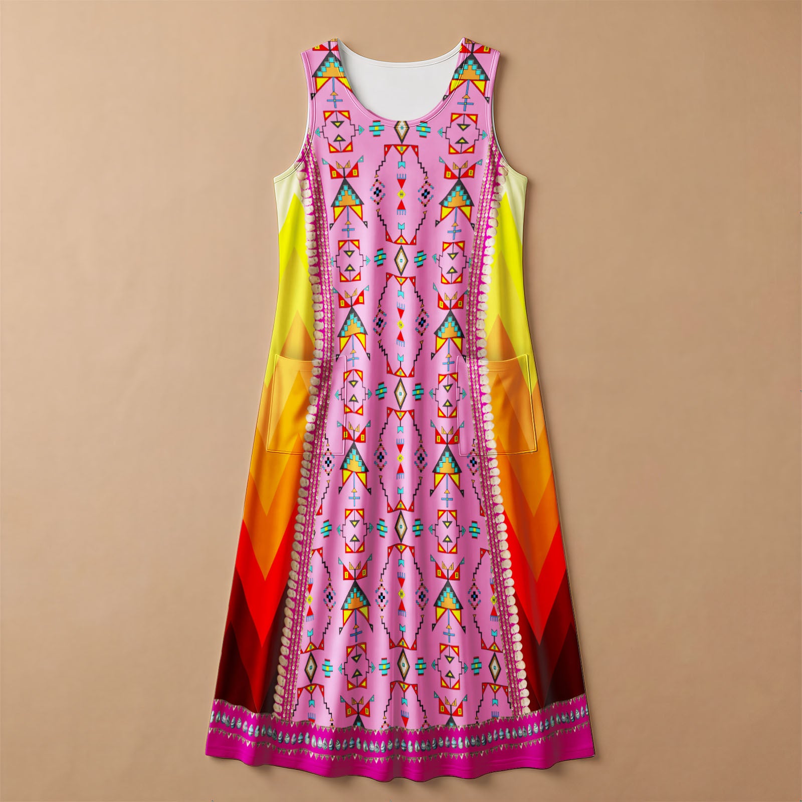 Sentinel of the Plains Pink 2 Women's Sleeveless Long Dress