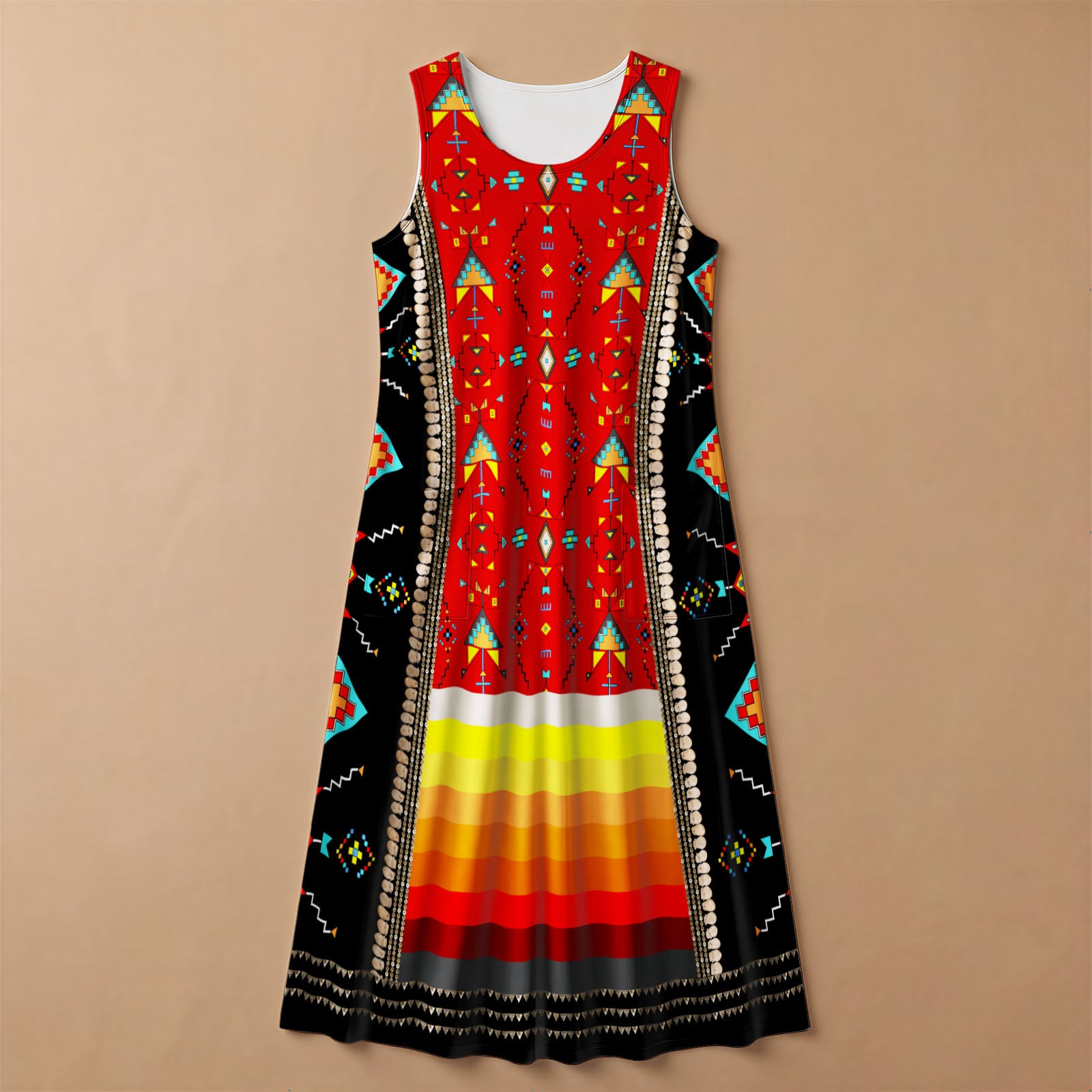 Sentinel of the Plains Red 1 Women's Sleeveless Long Dress