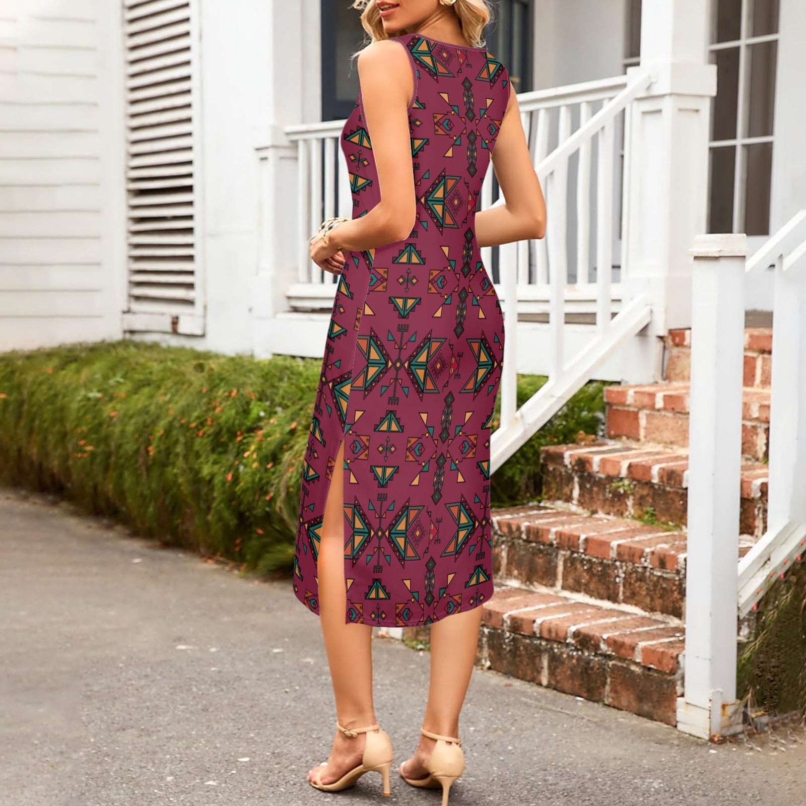 Arrow Dawn Maroon Phaedra Sleeveless Open Fork Long Dress