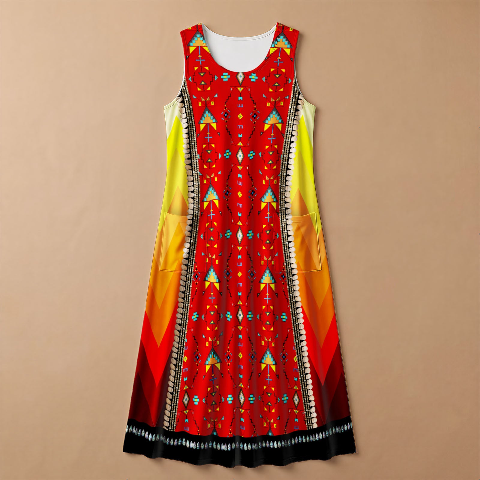 Sentinel of the Plains Red 2 Women's Sleeveless Long Dress