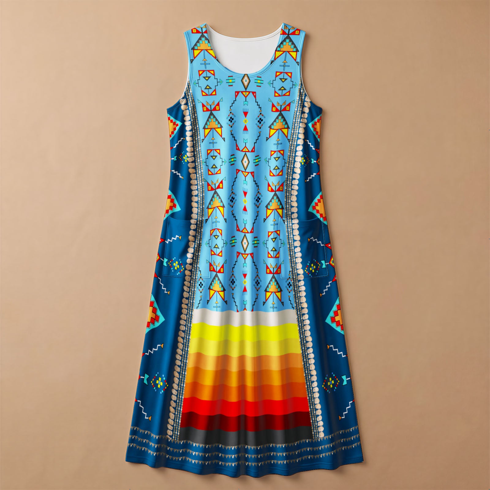 Sentinel of the Plains Turquoise 1 Women's Sleeveless Long Dress