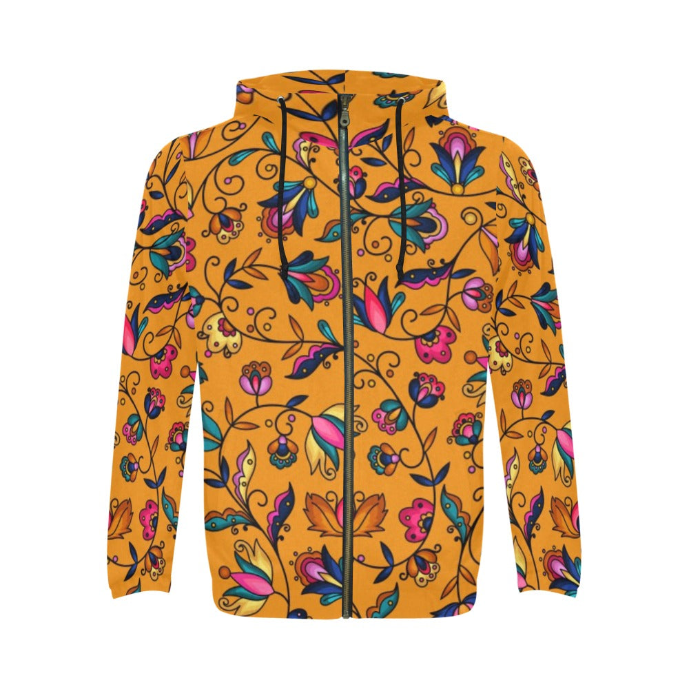 Copper Prairie Petals Orange Men's Zipper Hoodie