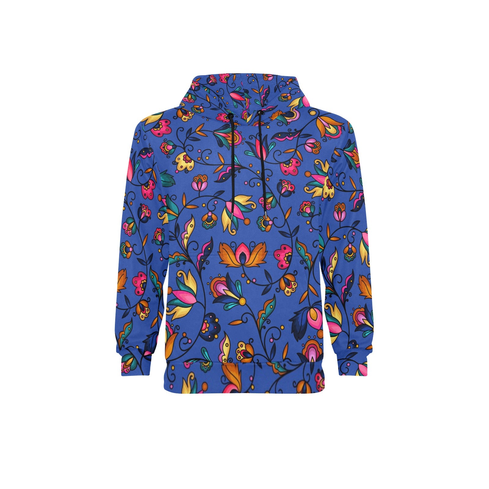 Copper Prairie Petals Blue Men's Long Sleeve Fleece Hoodie